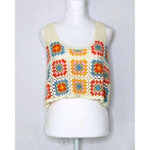 Sincerely Jules Boho Granny Square Crochet Crop Top Medium Patchwork Festival